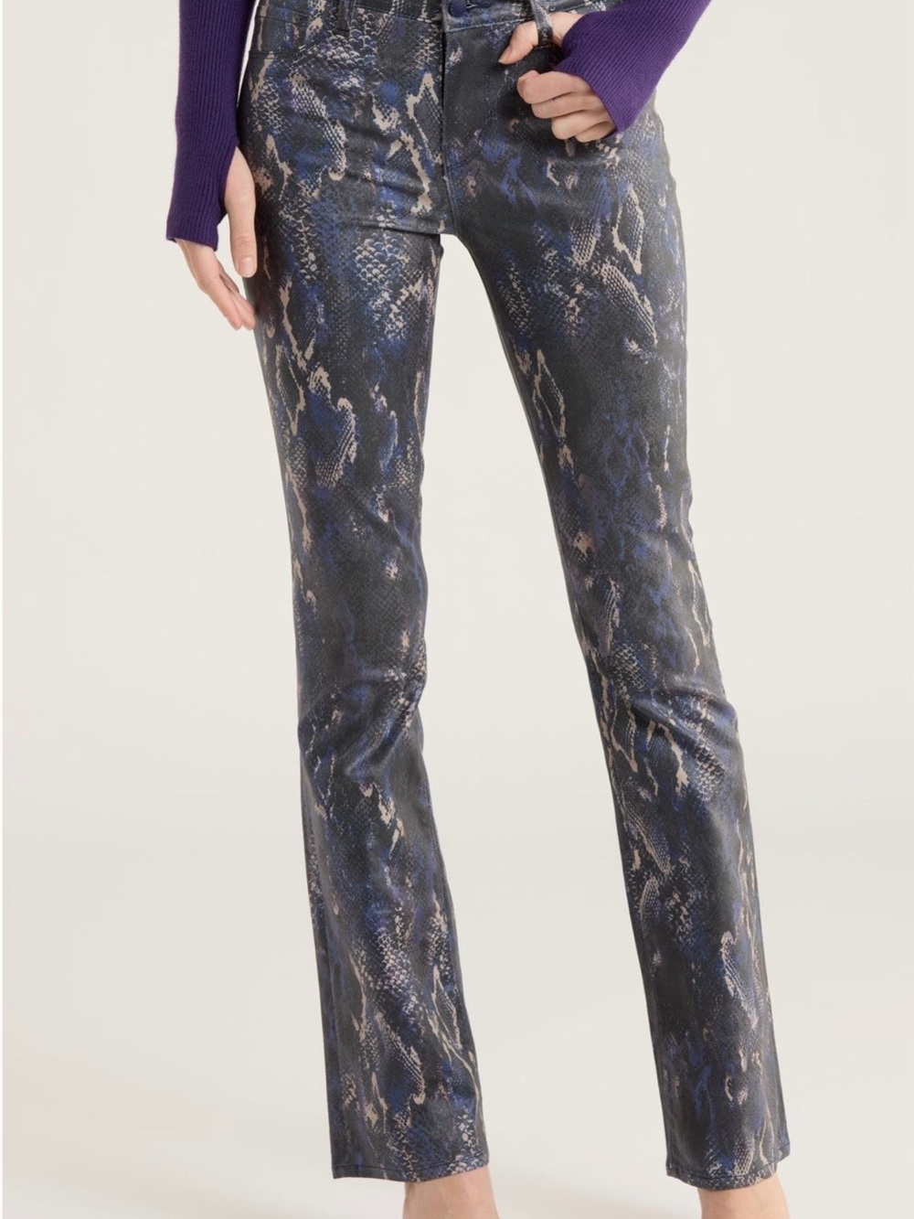 L'AGENCE Blue Snake-Print Straight-Leg Jeans